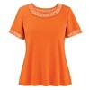 Collections Etc Flattering Crochet Lace Trim Short Sleeve Cotton Tee - 2 of 4
