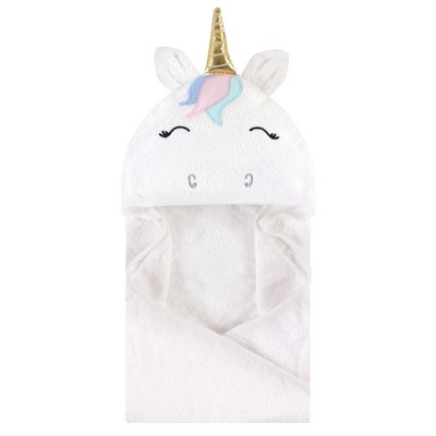 Hudson Baby Infant Girl Cotton Animal Face Hooded Towel, Multicolor Unicorn, One Size