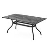 Rectangle Dining Table, Outdoor Lattice Design Aluminum Dining Table With Curved Legs, Seats 6 People Serving Table With Umbrella Holder - 3 of 4