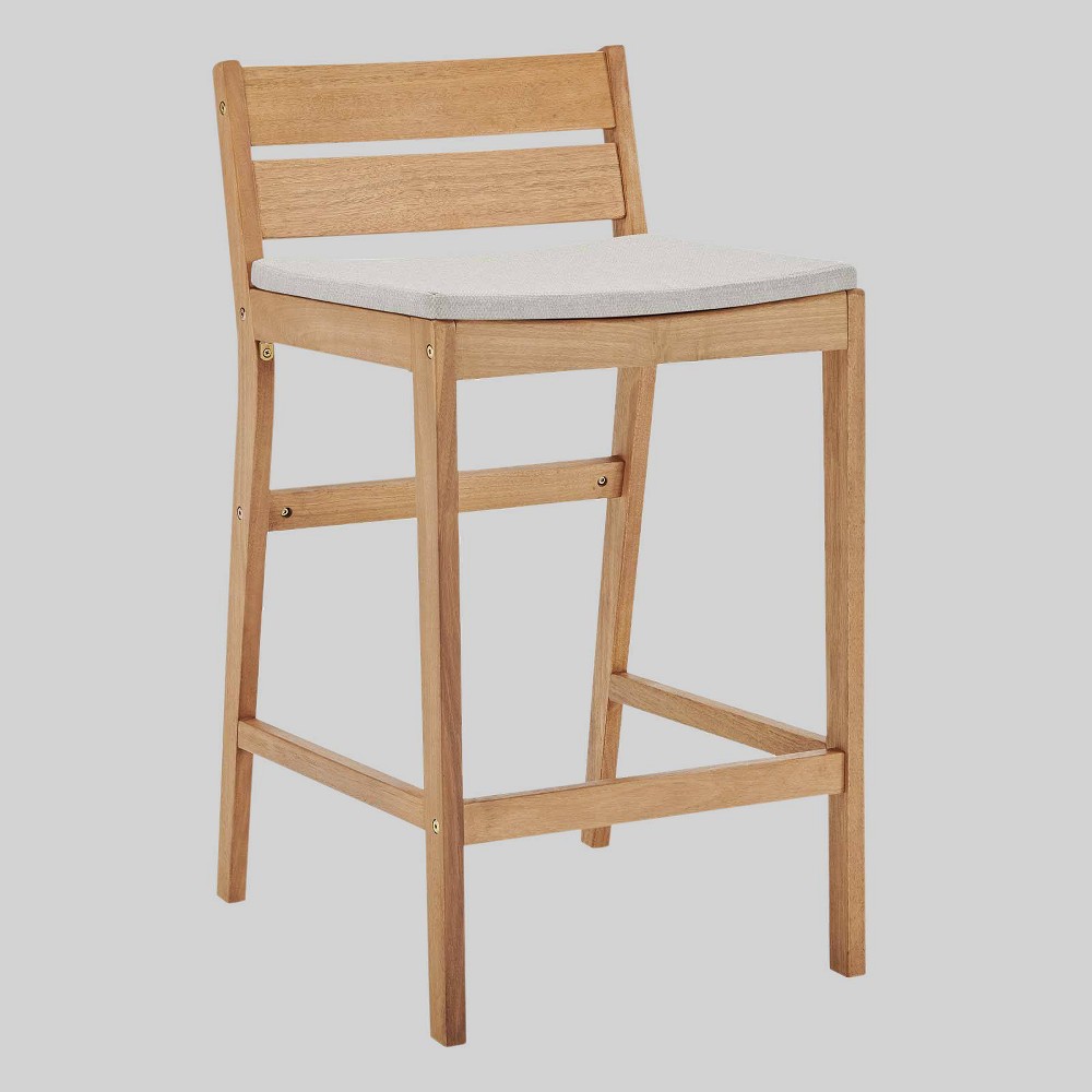 Riverlake Outdoor Patio Ash Wood Barstool Taupe Modway