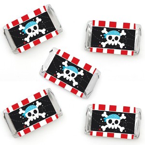 Big Dot of Happiness Pirate Ship Adventures - Mini Candy Bar Wrapper Stickers - Skull Birthday Party Small Favors - 40 Count - 1 of 4