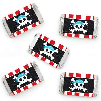 Big Dot of Happiness Pirate Ship Adventures - Mini Candy Bar Wrapper Stickers - Skull Birthday Party Small Favors - 40 Count