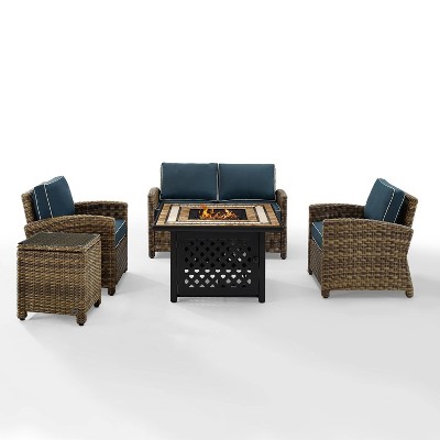 Bradenton 5pc Outdoor Wicker Conversation Set with Fire Table - Navy - Crosley