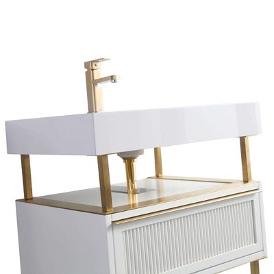 30" Matte White Bathroom Vanity with Satin Brass Hardware