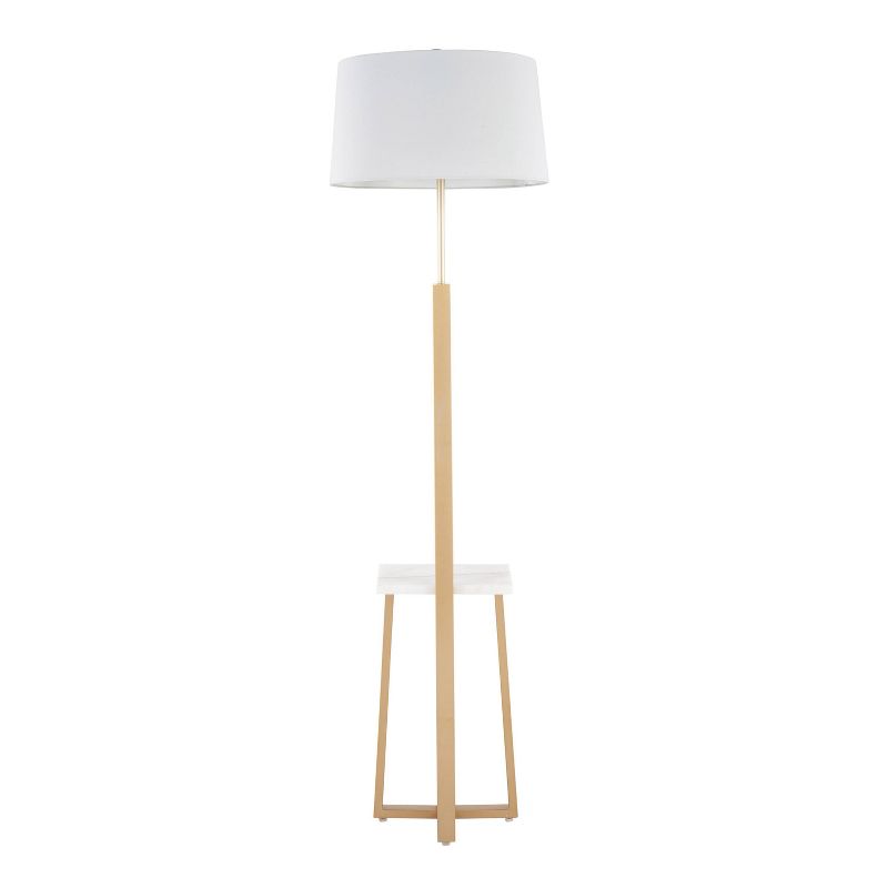 LumiSource Cosmo Shelf Contemporary/Glam Floor Lamp in White Marble and Gold Metal with White Linen Shade, 3 of 11