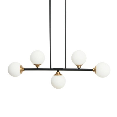 Matte Black Metal and Frosted Glass 5-Light Linear Chandelier