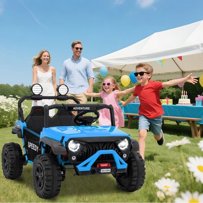 2 Seater 24V Ride on Car, Fast 4.97MPH Truck, 4WD Kids Electric Vehicles with Remote Control, Spring Suspension, Front & Behind LED Lights, 3 Speeds