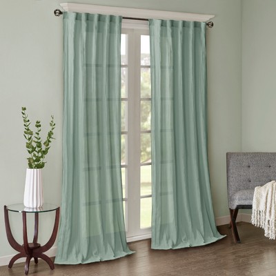 Aqua Sheer Polyester Ground Length Window Drapes, 2-Piece Set