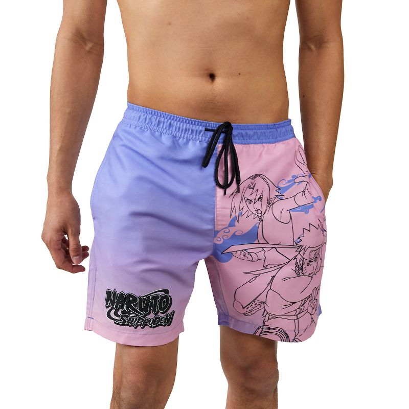 Naruto Sakura & Naruto Line Art Men's Purple & Pink Ombre Board Shorts, 2 of 5