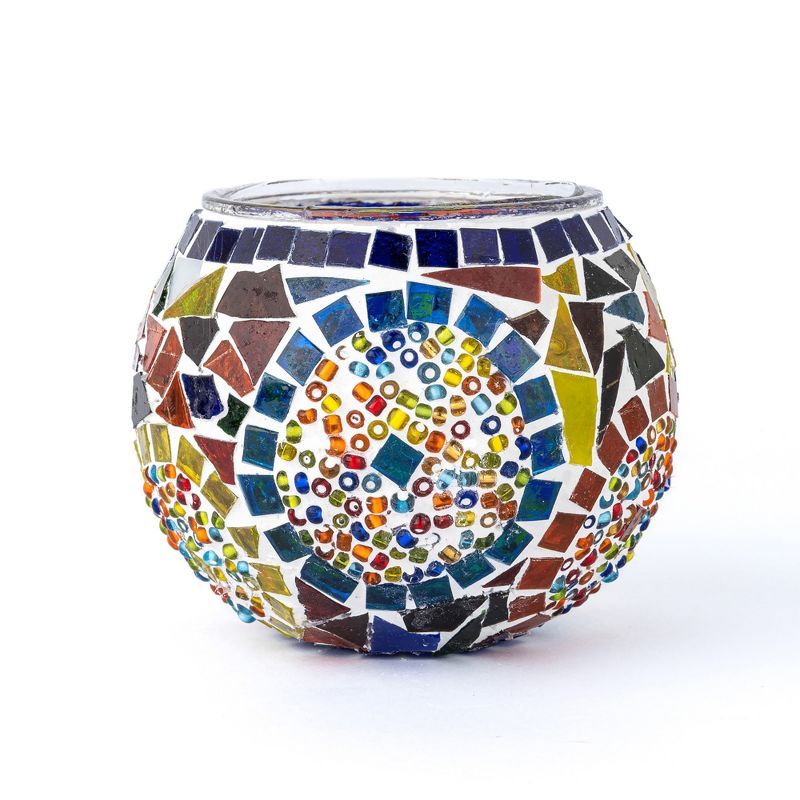 Kafthan 3.4 in. Handmade Multicolor Mosaic Glass Votive Candle Holder, 1 of 7