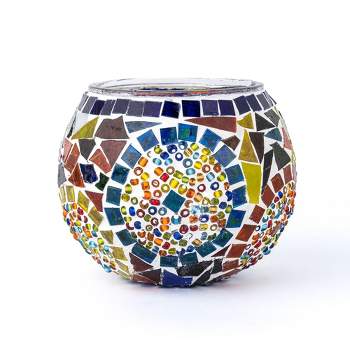 Kafthan 3.4 in. Handmade Multicolor Mosaic Glass Votive Candle Holder