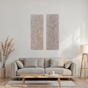 Royal Hampton 2pc Wood Wall Art Panels | 16x48 Inch Abstract Geometric and Wave Pattern Decor| Distressed Gray - 1 of 1