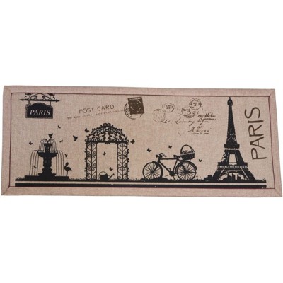 Front Door Mat – Welcome Mat Outdoor Indoor, 16" x 40" Rustic Doormat Carpet, Floor Entry Mat Rug - Eiffel Tower & Paris Style Design, Brown & Black