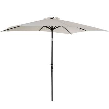 Outsunny 9' x 7' Patio Umbrella Outdoor Table Market Umbrella with Crank, Solar LED Lights, 45° Tilt, Push-Button Operation, for Deck, Backyard, Pool and Lawn