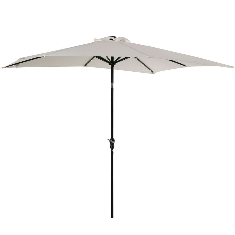 Outsunny 9' x 7' Patio Umbrella Outdoor Table Market Umbrella with Crank, Solar LED Lights, 45° Tilt, Push-Button Operation, for Deck, Backyard, Pool and Lawn, 1 of 7