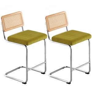 Bekrvio Bar Stools Set of 2/3/4, 26”/30" Barstool with Rattan Back, Velvet-Upholstered & Chrome Frame,Mid Century Modern Kitchen Stool for Island - 1 of 4