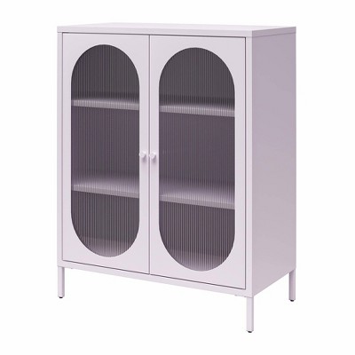 Lilac Metal Short Accent Cabinet with Fluted Glass Doors