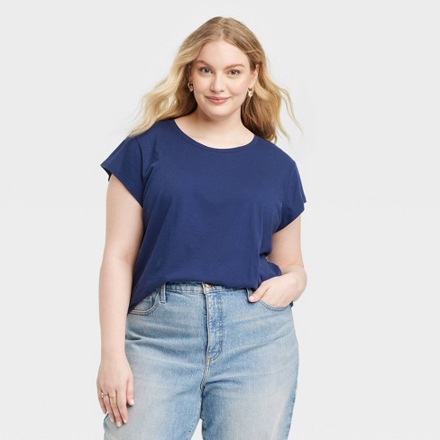 Women's Slim Fit Short Sleeve Ribbed T-shirt - A New Day™ Blue 3x : Target