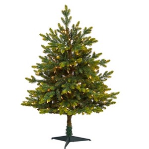 Nearly Natural 3-ft North Carolina Fir Artificial Christmas Tree with 150 Clear Lights and 563 Bendable Branches - 1 of 4