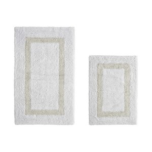 Hotel 2 PC Bath Rug 100% Premium Cotton Tufted Weave Two Tone Reversible Bathroom Rug, Super Soft Absorbent, Machine Washable Bath Mat - 1 of 4