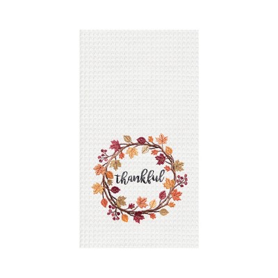 C&F Home Thankful Wreath Embroidered Waffle Weave Kitchen Towel