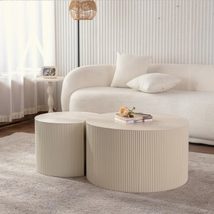 KIGFTSOD Round Coffee Table Handcrafted Relief Sturdy Pedestal Wooden Olive-Shaped Tea Table for Living Room - 1 of 4