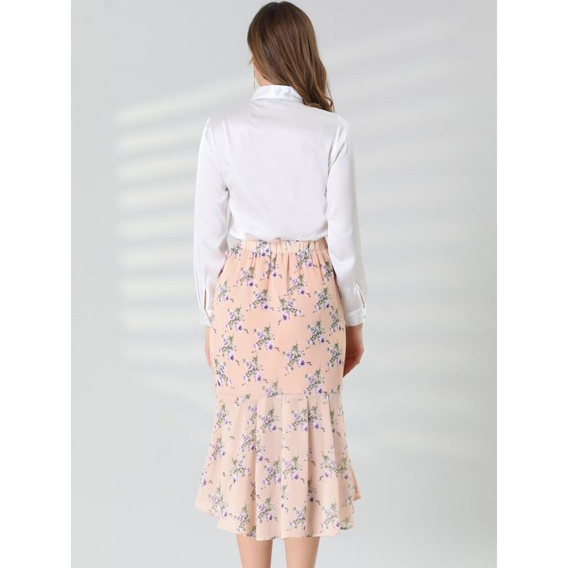 Allegra K Women's Floral High-Low Elastic Waist Ruffle Hem Flowy Midi Chiffon Skirt, 5 of 7