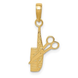 Black Bow Jewelry 14k Yellow Gold Polished Comb and Scissors Pendant - 1 of 4