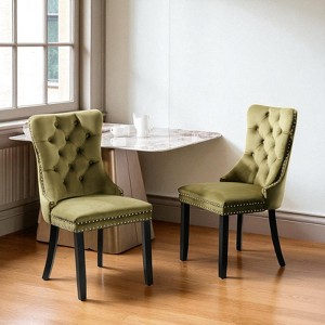 Mshliw Set of 2 Classic Velvet Upholstered Dining Chairs with Tufted Backs, Nailhead Trim and Solid Wood Legs for Dining Room - 1 of 4