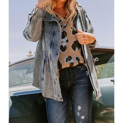 Women's Curvy Washed Denim Utilitarian Jacket - Oddi