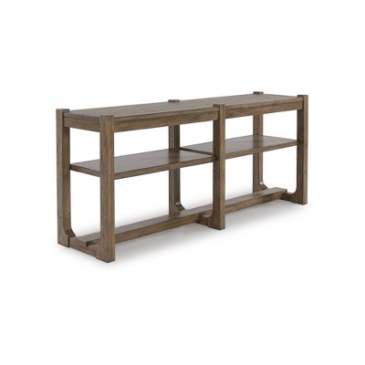 Signature Design by Ashley Cabalynn Farmhouse Sofa Table with 2 Adjustable Shelves, Light Brown