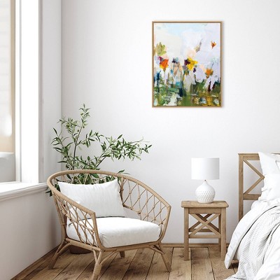 24" x 31" Colorful Floral Canvas Print with Natural Frame