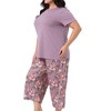 Women's Plus Size Knit Short Sleeve Two-Piece Pajama Set with Elastic Waist Pants - Agnes Orinda - 2 of 4