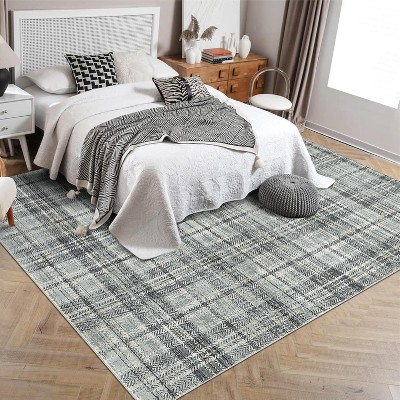 Plaid Rug Area Rug for Bedroom Living Room Modern Classroom Area Rug Neutral Soft Rugs for Nursery Stain Resistant Dining Room Rugs