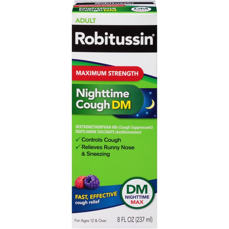 Robitussin Maximum Strength Nighttime Cough DM Syrup - Dextromethorphan - 8 fl oz, 1 of 13