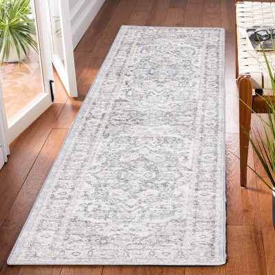 Ivory and Grey Synthetic Hand-knotted Runner Rug, 2'3" x 9'