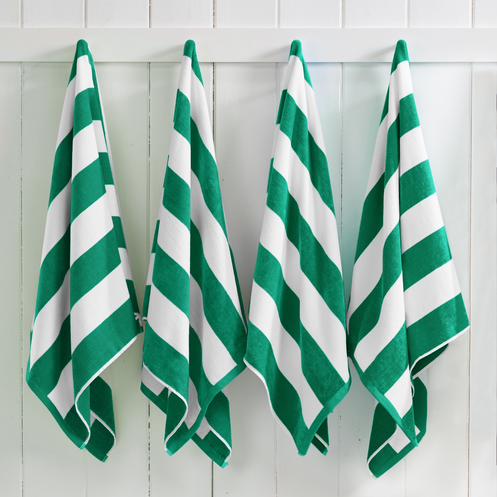 100% Cotton Cabana Striped 4 Pack Oversized Beach Towels - Great Bay Home (35" x 70", New Green)