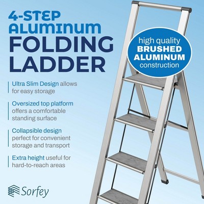 Sorfey 4-Step Slim Ladder - Anti-Slip, Lightweight Aluminum With Bamboo Top - View #13