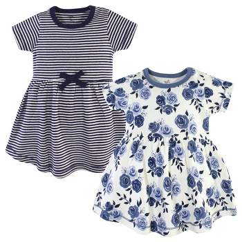 Touched by Nature Big Girls and Youth Organic Cotton Short-Sleeve Dresses 2pk, Navy Floral