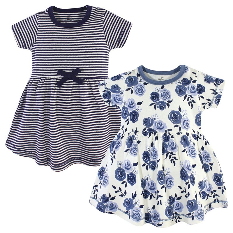 Touched by Nature Baby and Toddler Girl Organic Cotton Short-Sleeve Dresses 2pk, Navy Floral, 1 of 5