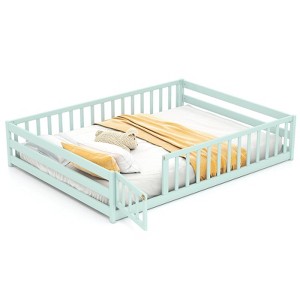 Costway Full Size Floor Bed with Full Length Safety Guardrails & Door for Boys, Girls Pink/Mint Sky/Icy Aqua/Gray/White/Natural - 1 of 4