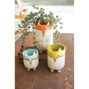 Colorful Ceramic Fox Planters 10.5"H – Whimsical Glazed Animal Pots, Set of Three by Kalalou - 1 of 4