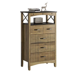 Bestier Rustic Storage Cabinet Organizer Table with 2 Display Shelves and 5 Drawers for Living Room, Office, Bedroom, or Hallway, Brown - 1 of 4