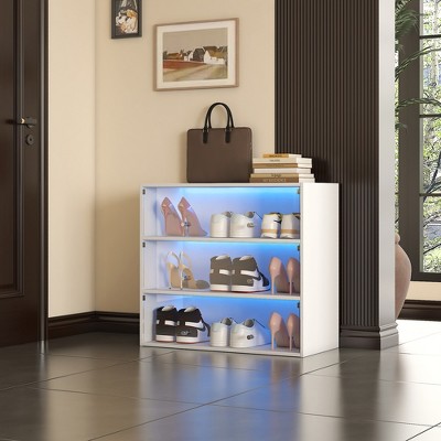 LOVMOR Glass Door Shoe Box Shoe Storage Cabinet  With RGB Led Light