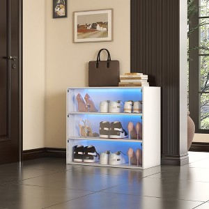 LOVMOR Glass Door Shoe Box Shoe Storage Cabinet  With RGB Led Light - 1 of 4