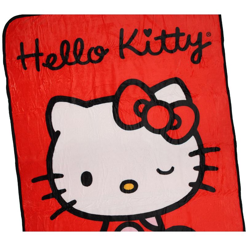 Sanrio Hello Kitty Blanket Winking Hello Kitty Plush Fuzzy Fleece Cute Soft Throw Blanket Red, 4 of 6
