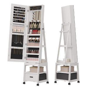 66" Full Length Mirror Jewelry Cabinet  Lockable Standing Armoire Organizer with Storage Drawer, Back Shelf, 360° - 1 of 4