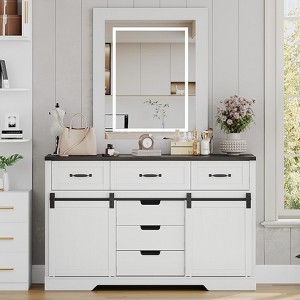 47" Dresser with Mirror, Coffee Bar Cabinet with Sliding Barn Door, Sideboard Cabinet with Drawers, Rustic Storage Cabinets - 1 of 4