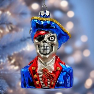 Fierce Pirate Skeleton Glass Ornament, Gothic Skull Ship Captain Decor - 1 of 4