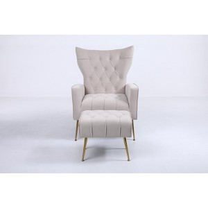 TiramisuBest Upholstered Accent Chair with Tufted Cushions & Ottoman, Velvet Modern Lounge Chair for Living Room/Home Office, Gray - 1 of 4